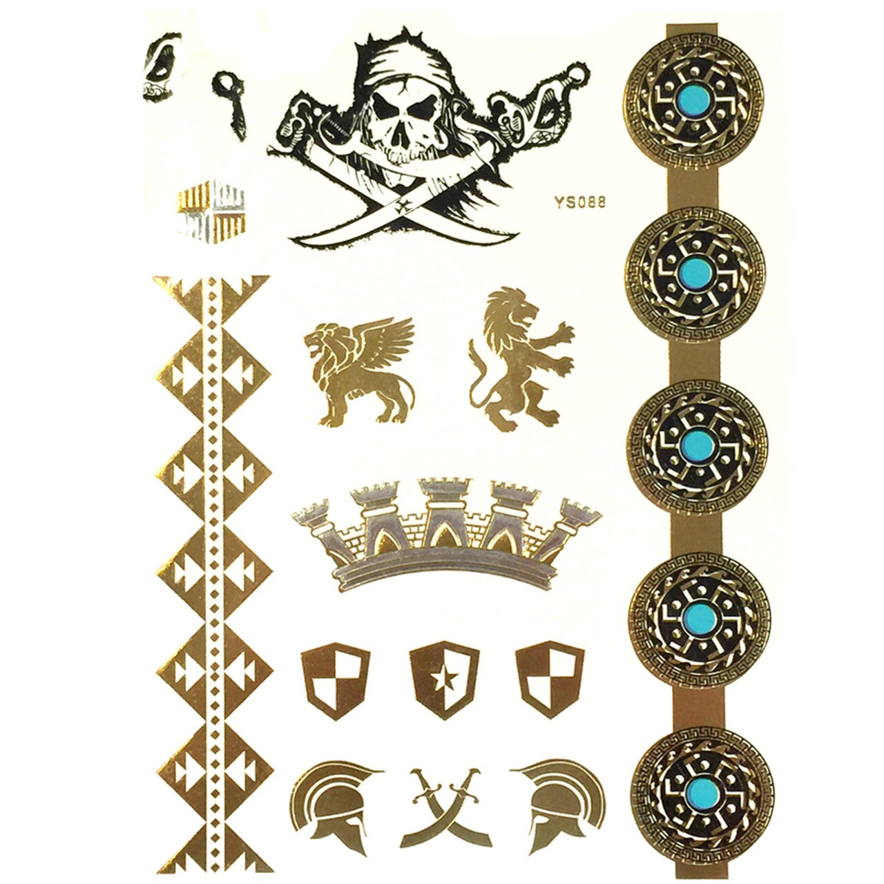 Wrapables Celebrity Inspired Temporary Tattoos in Metallic Gold Silver and Black, Pirate's Gold, Large